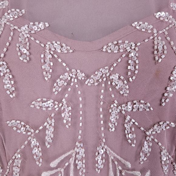 Adrianna Papell Embellished Dress Flutter Sleeve Cocktail Party Beaded Pink Sz 6 - Picture 10 of 16